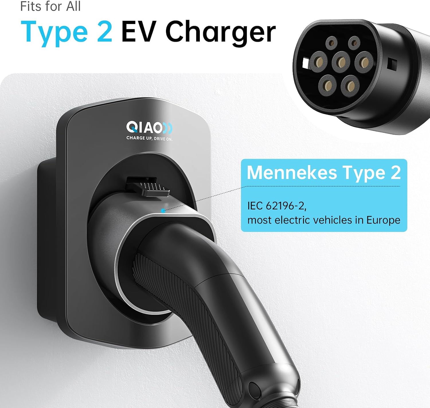 Thumbnail 1 de QIAO)) Type 2 EV Charger Holder – Wall Mount Cable organiser for Type 2 AC charging cables