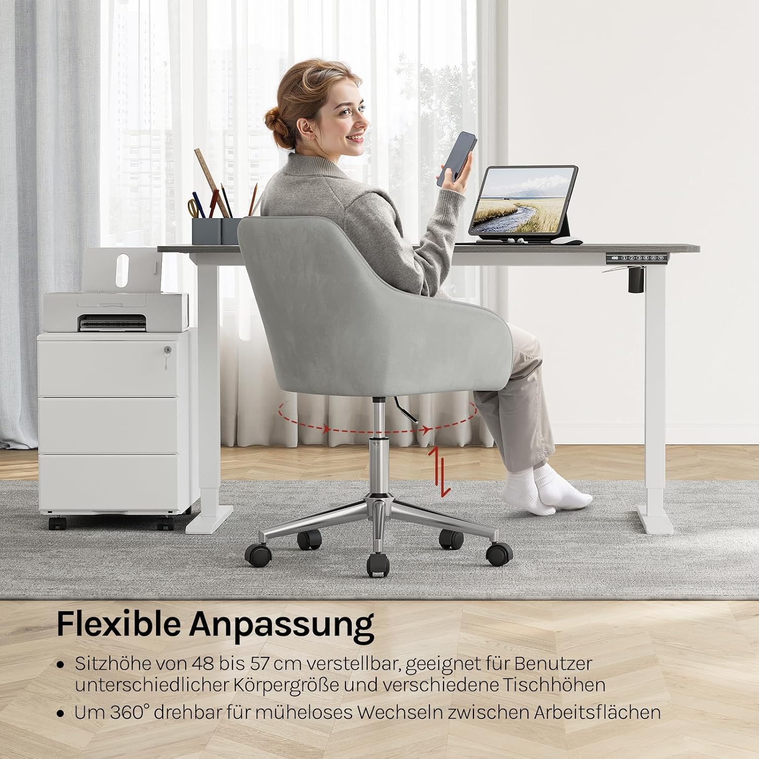 Detalle 2 de WOLTU Homeoffice-Stuhl BS145hgr mit Armlehnen, Samtsitz, 360° Drehfunktion und höhenverstellbarer Sitzhöhe bis 150 kg