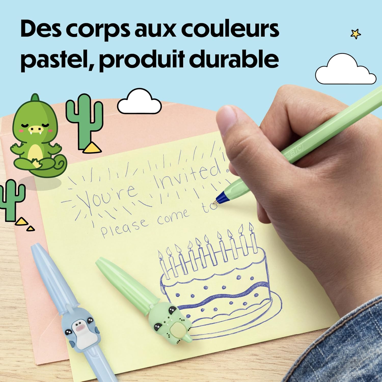 Thumbnail 3 de BIC lot de 5 stylos à bille Cristal Pastel Figurines – pointe moyenne 1,00 mm, encre bleue