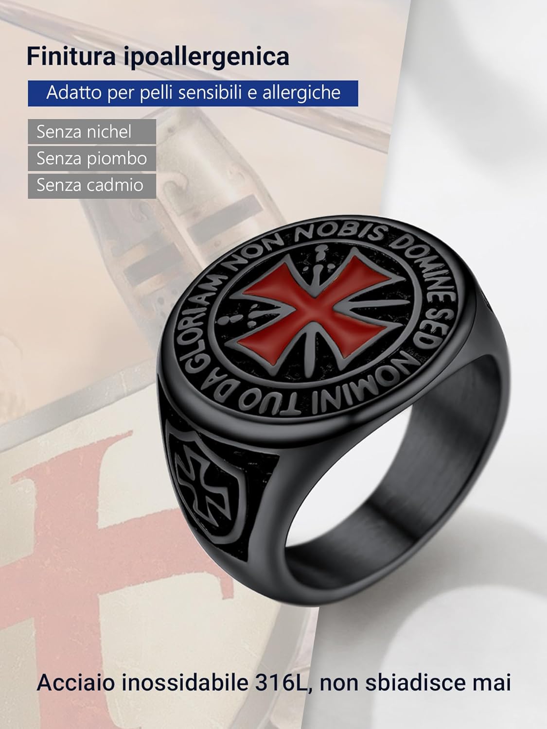 Thumbnail 5 de PROSTEEL anello in acciaio Cavalieri Templari con croce gotica punk, 316L con confezione regalo