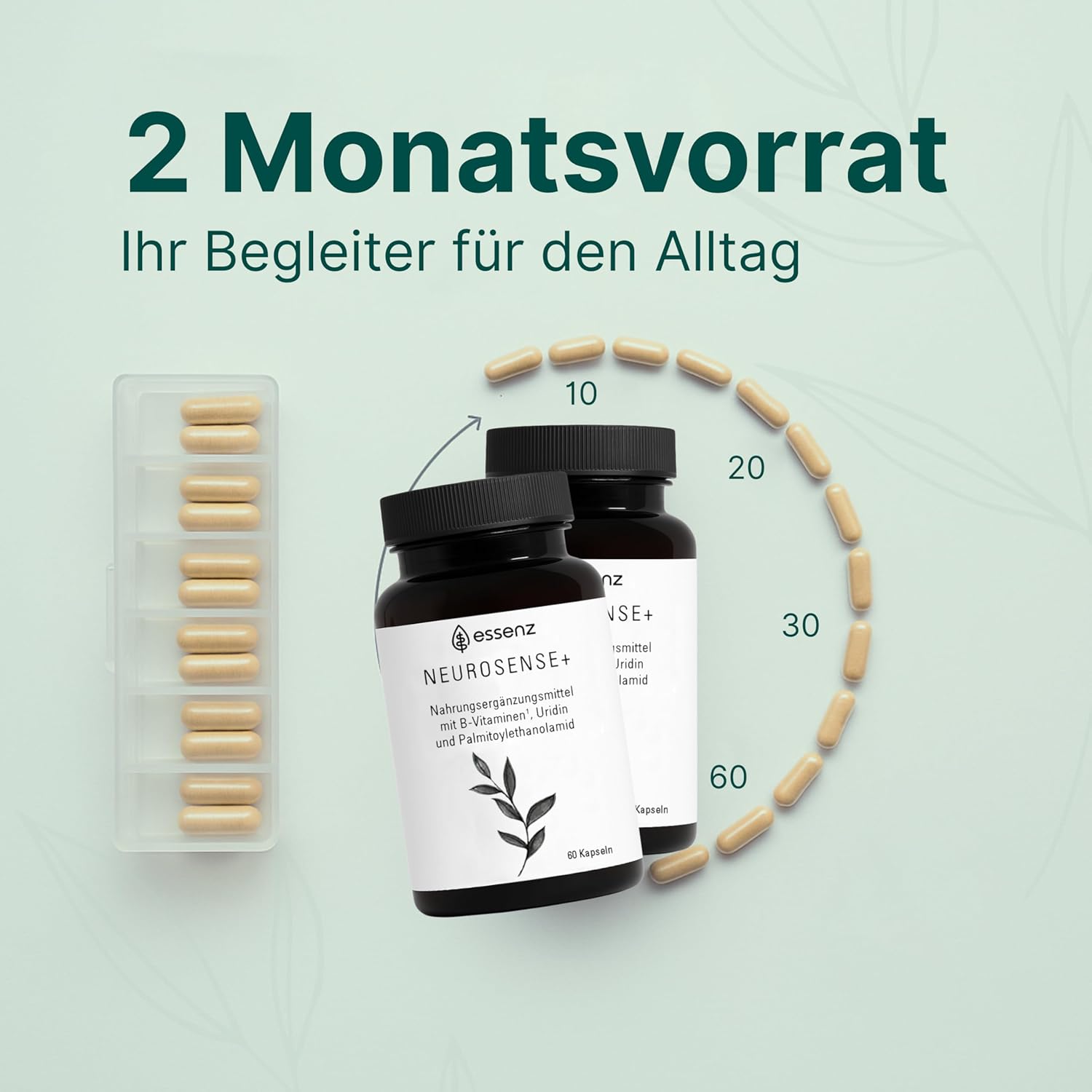 Thumbnail 3 de ESSENZ Neurosense+ 2x60 Kapseln – Unterstützung der Zell- und Nervenfunktion, vegan und Made in Germany