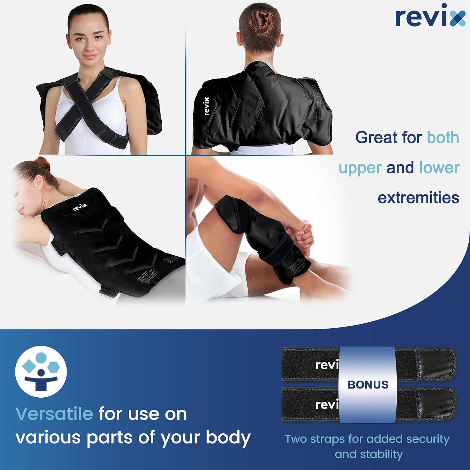 Thumbnail 5 de REVIX REX119-BLK Extra Large Gel Ice Pack Wrap, 13” x 21” Full-Back Coverage