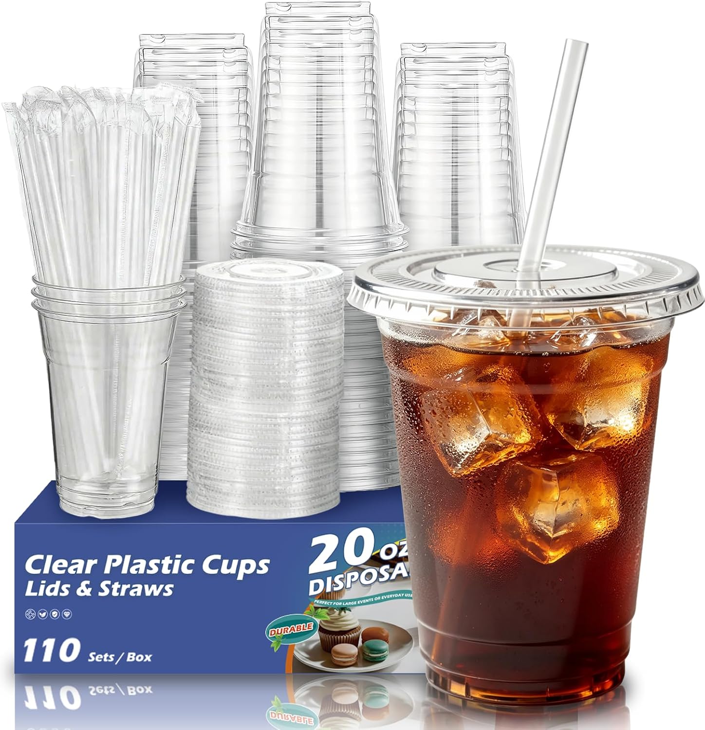 Thumbnail 6 de Voatree 110 Pack Clear Plastic Cups with Lids and Straws, 16 oz
