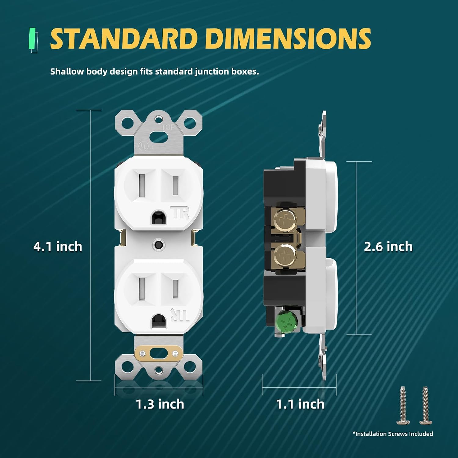 Detalle 2 de TOPELER YSR015 Duplex Electrical Outlets, 15A Tamper-Resistant, White, 50-Pack