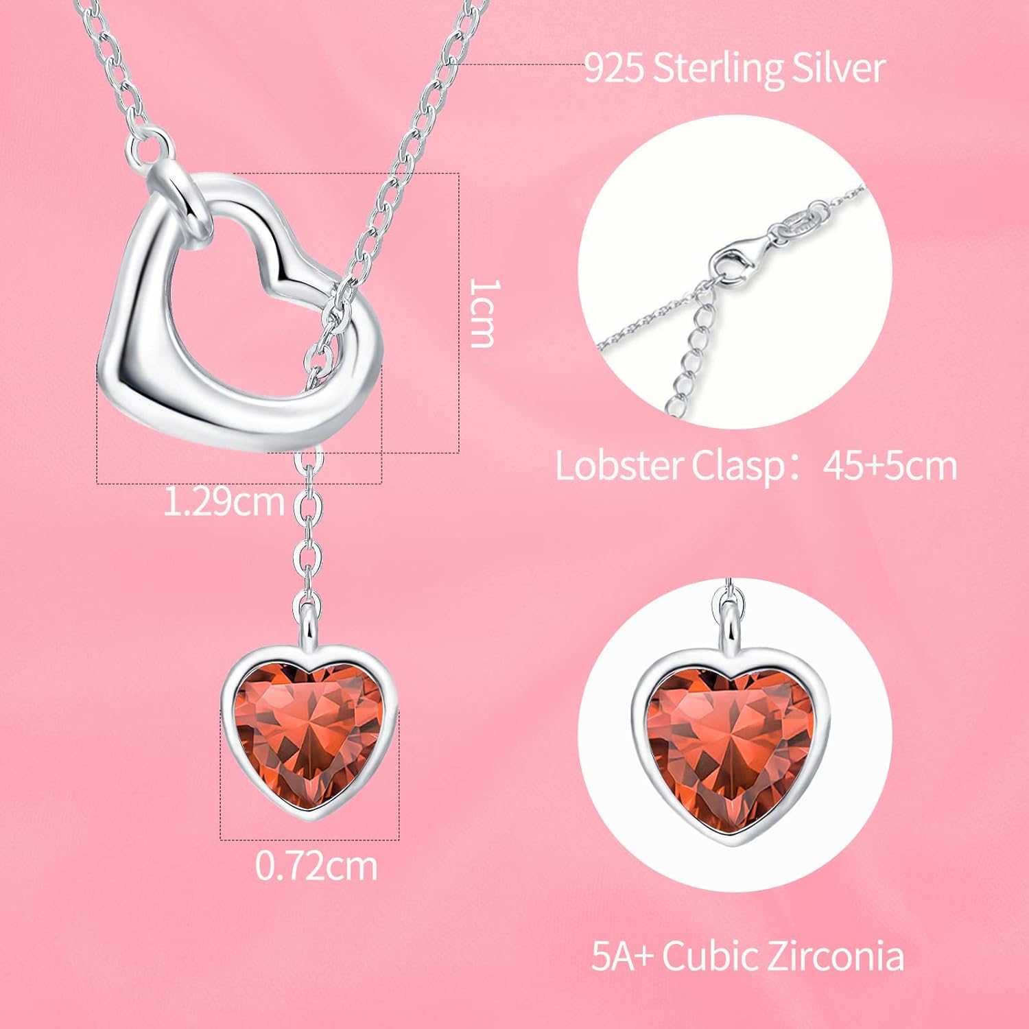 Thumbnail 2 de Qings Damen Herz Geburtsstein Kette aus Sterling Silber 925 mit Zirkonia – Herz-Anhänger Halskette