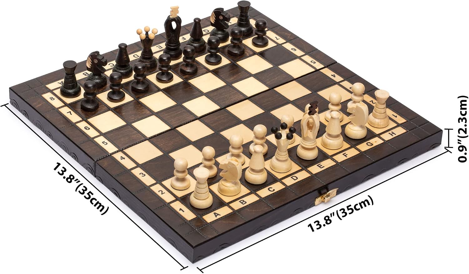Detalle de Husaria European International Chess Wooden Game Set, 'King's Continental' — 35 cm Medium Folding Board with Handcrafted Sycamore Pieces