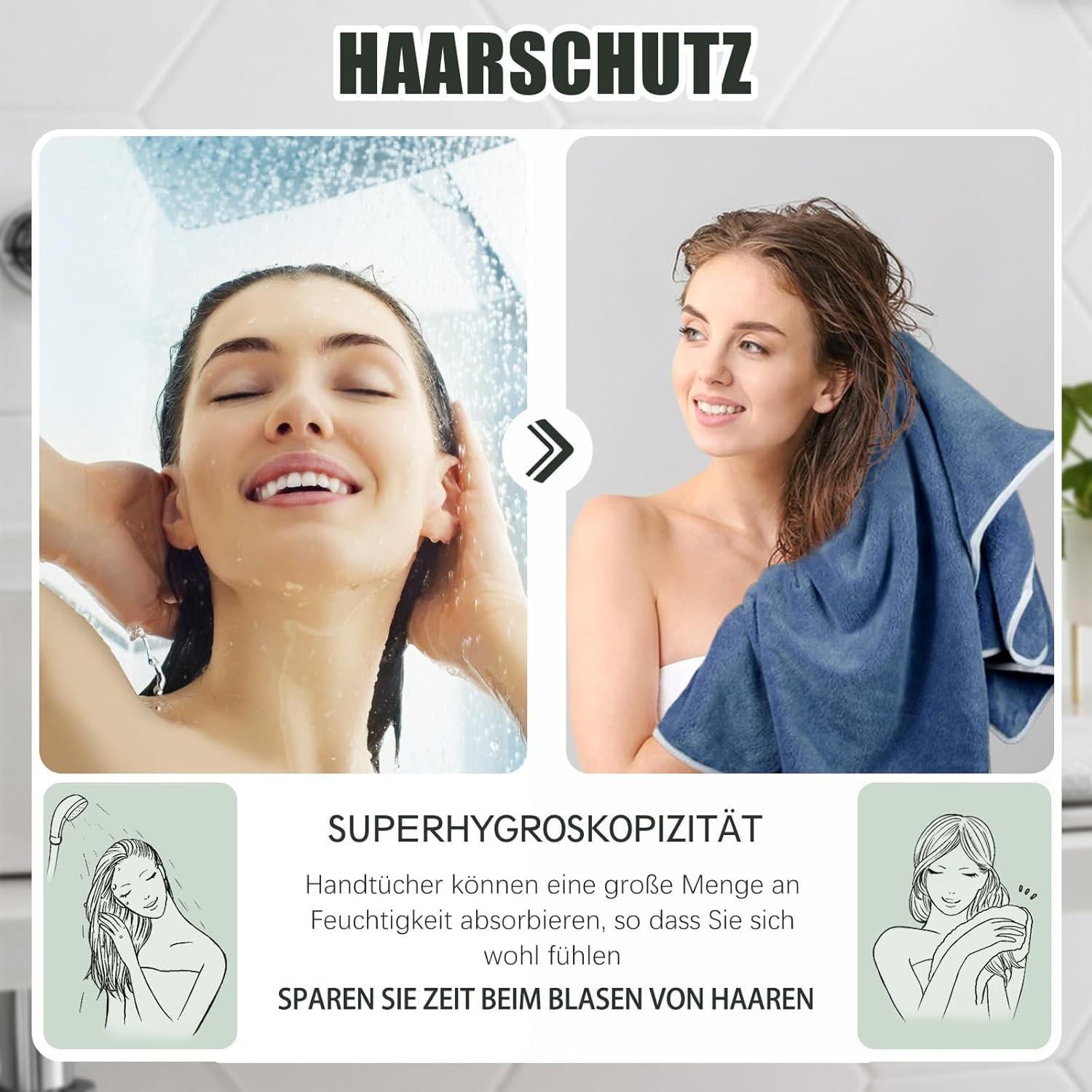 Thumbnail 2 de KinHwa 4er Set Mikrofaser-Handtücher 50x100 cm – extra saugstark, fusselarm und schnell trocknend