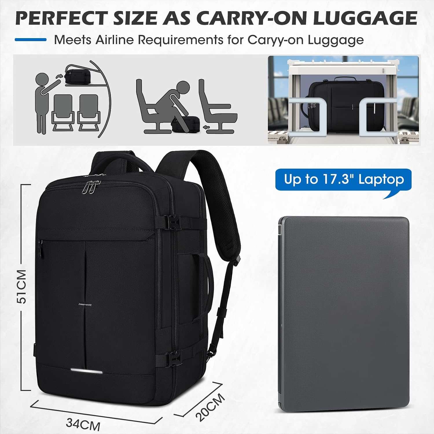 Thumbnail 1 de Lubardy Zaino da Viaggio Uomo 40L: bagaglio a mano anti-crisi, 17,3" laptop e Tasche ben organizzate