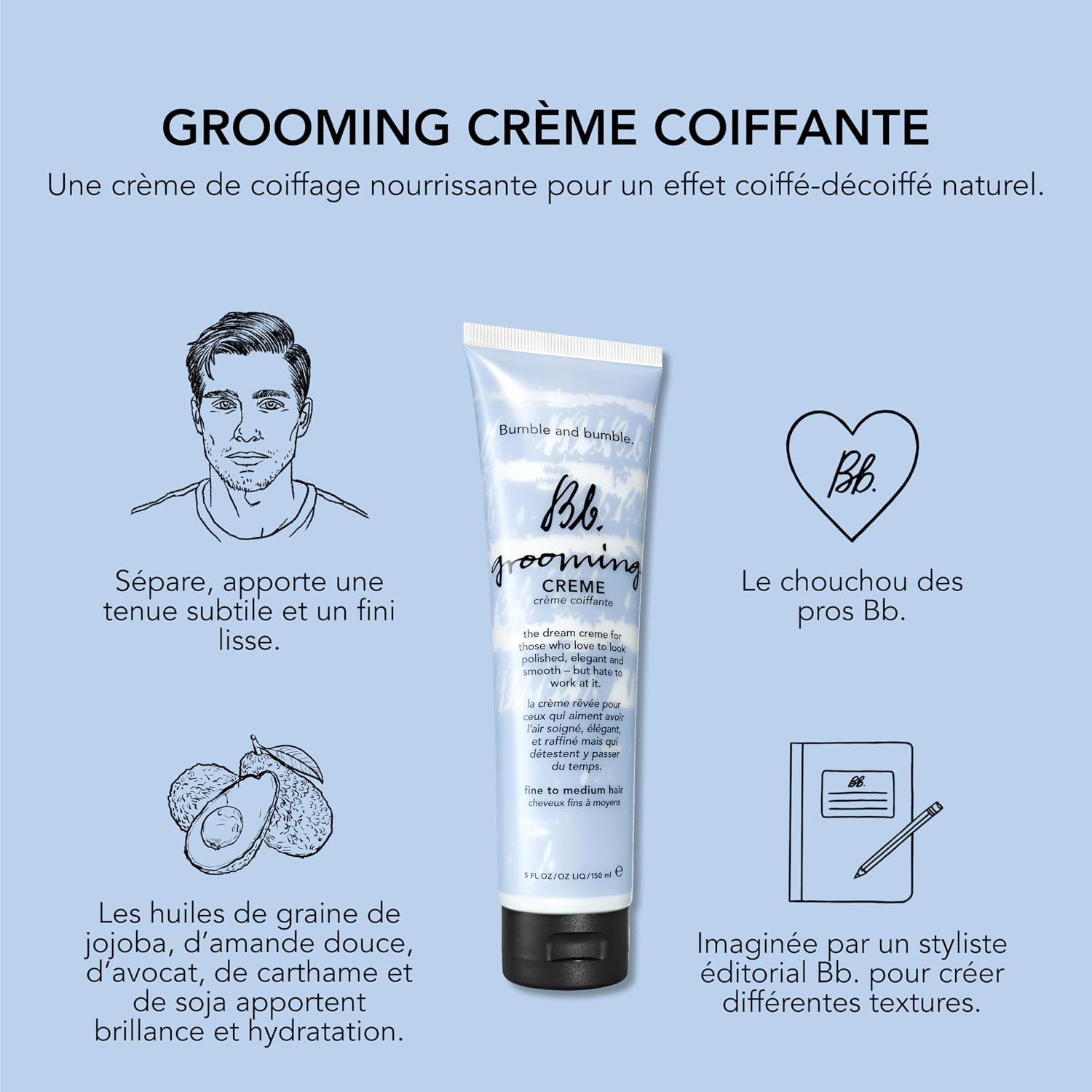 Thumbnail 5 de Bumble and bumble Grooming Crème coiffante hydratante – Soin lissant sans rinçage, fixation légère (150 ml)