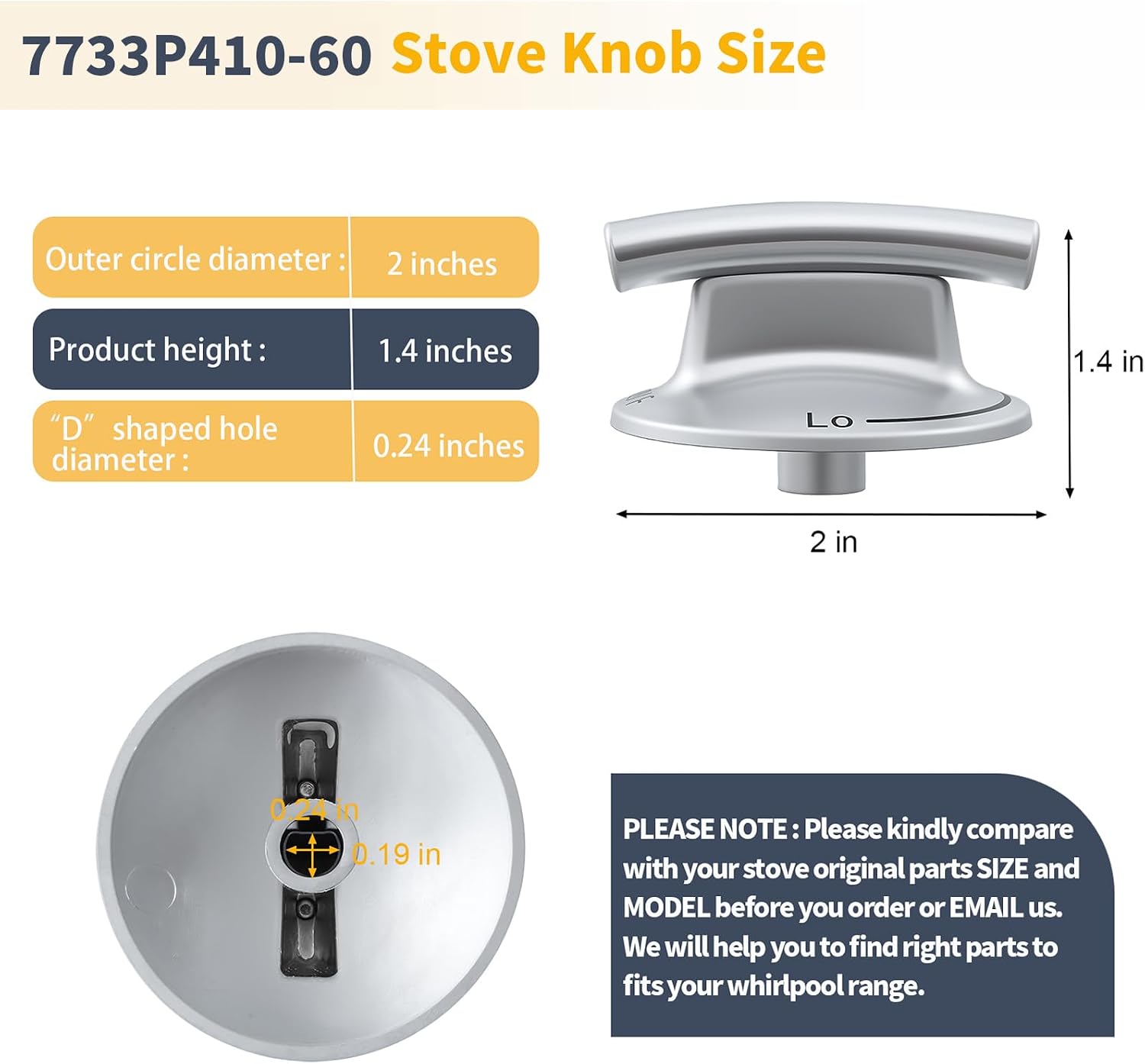 Thumbnail 1 de Allstare 7733P410-60 Replacement Stove Burner Knob, Silver Plastic