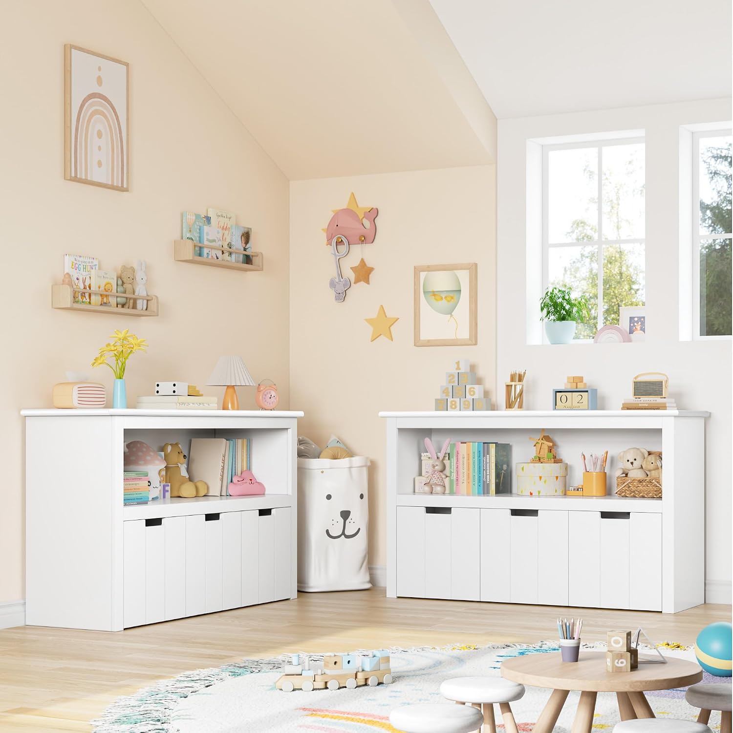Detalle de FOREHILL M287288 Toy Storage Unit, 3 Wheeled Drawers, White, 102 cm
