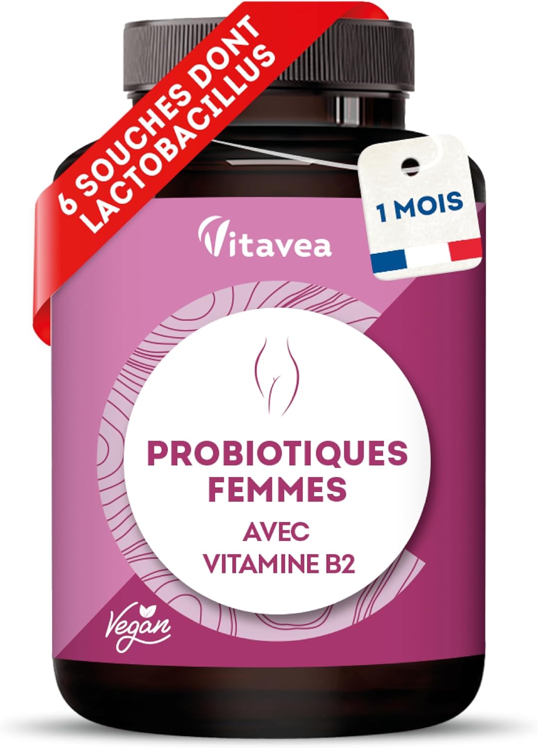 Probiotiques Flore Intime – 20 milliards UFC, 6 souches dont Lactobacillus gasseri & crispatus, vitamine B2 – 60 gélules (1 mois)