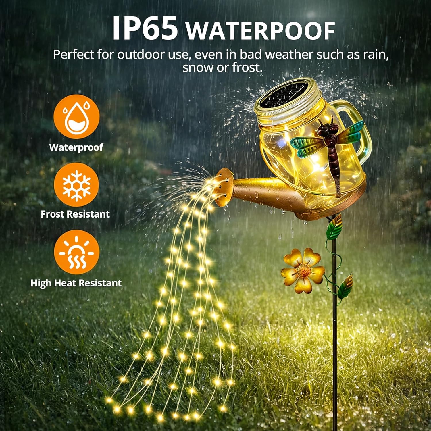 Thumbnail 2 de Solar Watering Can Lights Outdoor – Premium glass & metal solar garden ornament with LED string glow (IP65 waterproof)