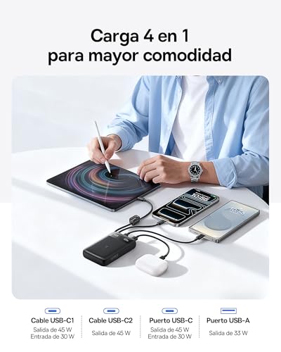 Detalle de Baseus FC11 Powerbank 45W 20000mAh con 2 cables USB-C Integrados