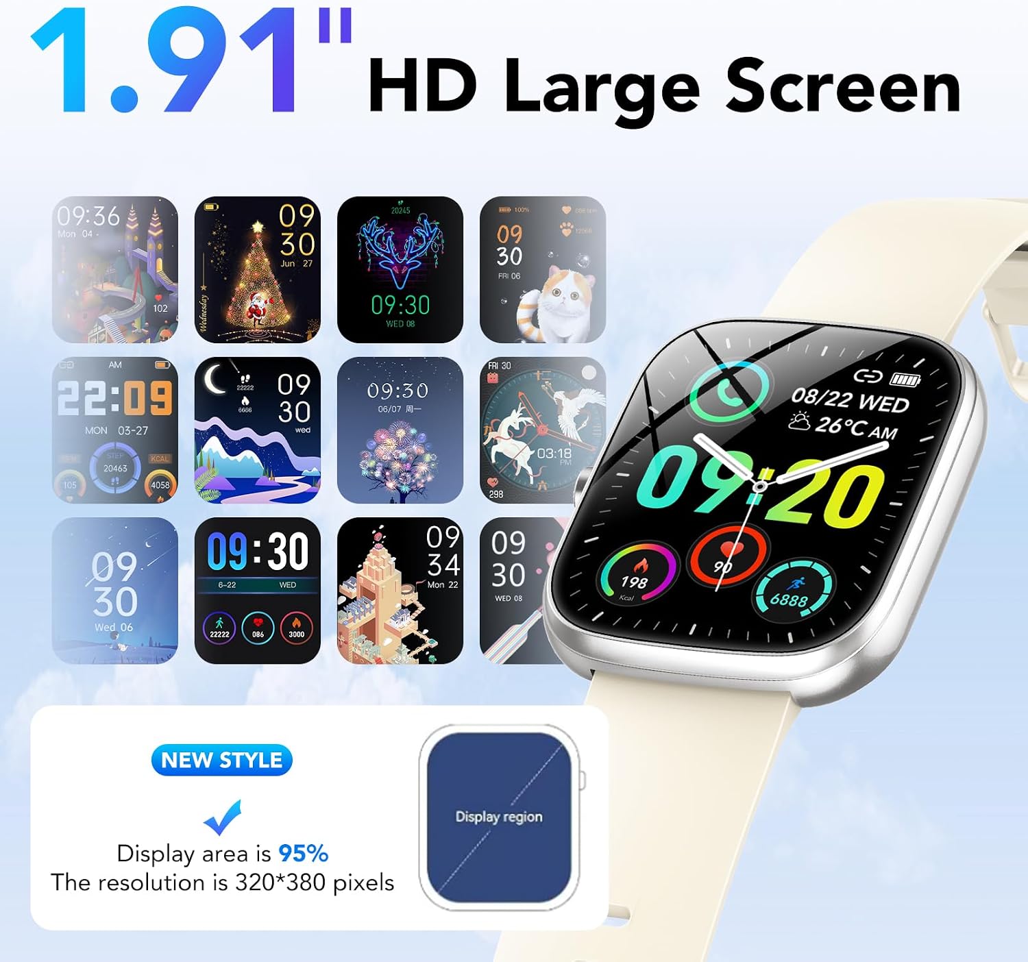 Thumbnail 2 de CASCHO Montre Connectée Homme/Femme 1,91'' – Écran HD, IP68 et 100+ sports
