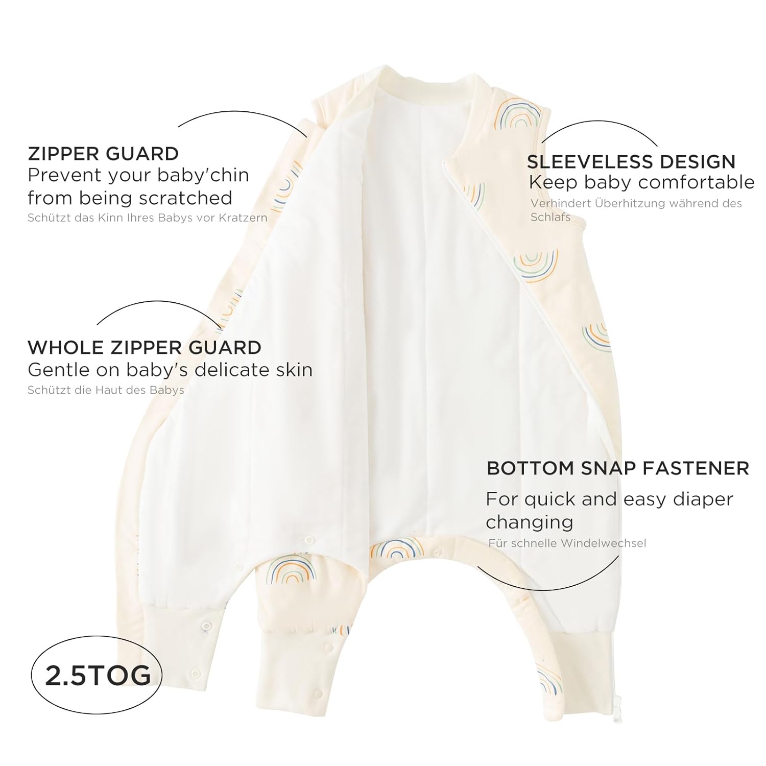 Thumbnail 2 de Duomiaomiao Baby Schlafsack mit Füßen – Winter, 2,5 tog, 100% Baumwolle, Größe 65–95 cm, Cartoon-Laub