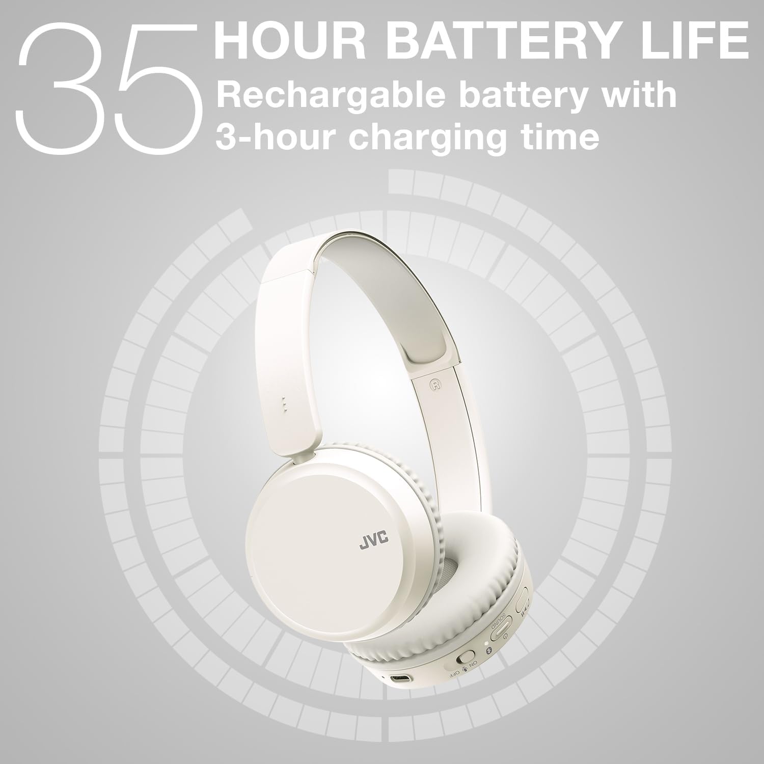 Detalle de JVC HA-Z37W-W Bluetooth On-Ear Headphones: Deep Bass, 35h Battery, Multi-Point, White