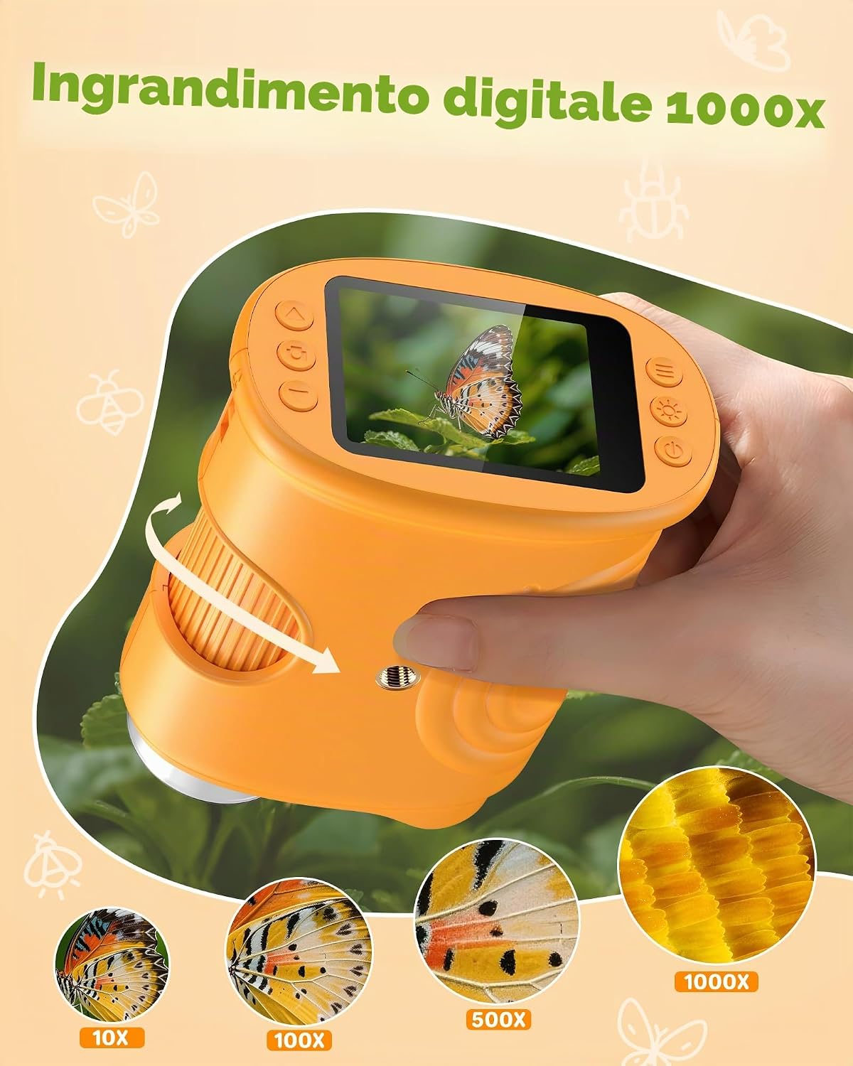 Detalle 2 de 1000X Digitale Microscopio Bambini portatile con fotocamera 2MP, 8 LED e lente d’ingrandimento