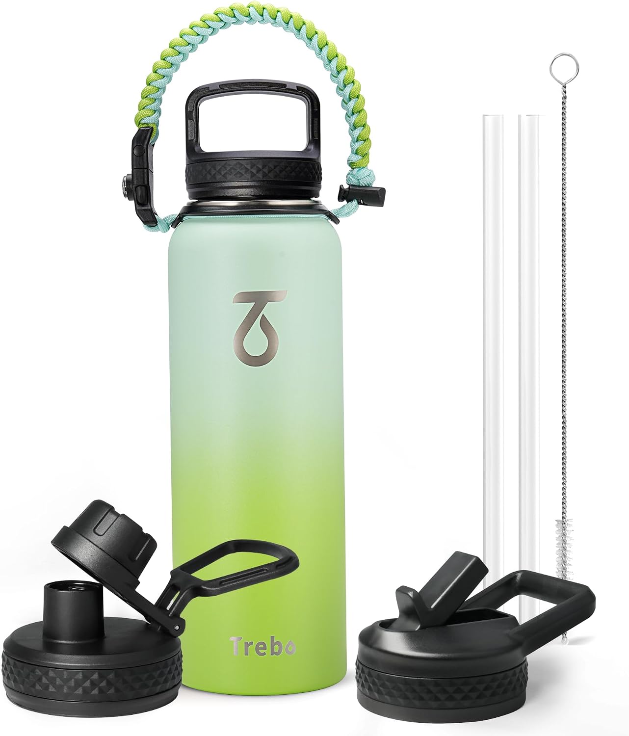 Detalle de Trebo 40oz Insulated Water Bottle with 3 Lids – Dark Green