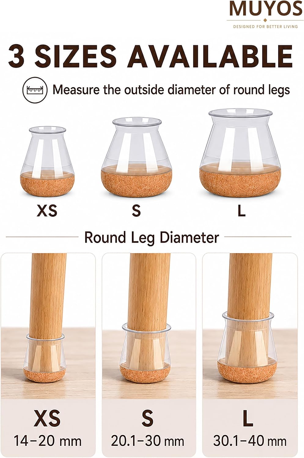 Detalle 2 de 32 Pcs Small Chair Leg Floor Protectors 14–20mm