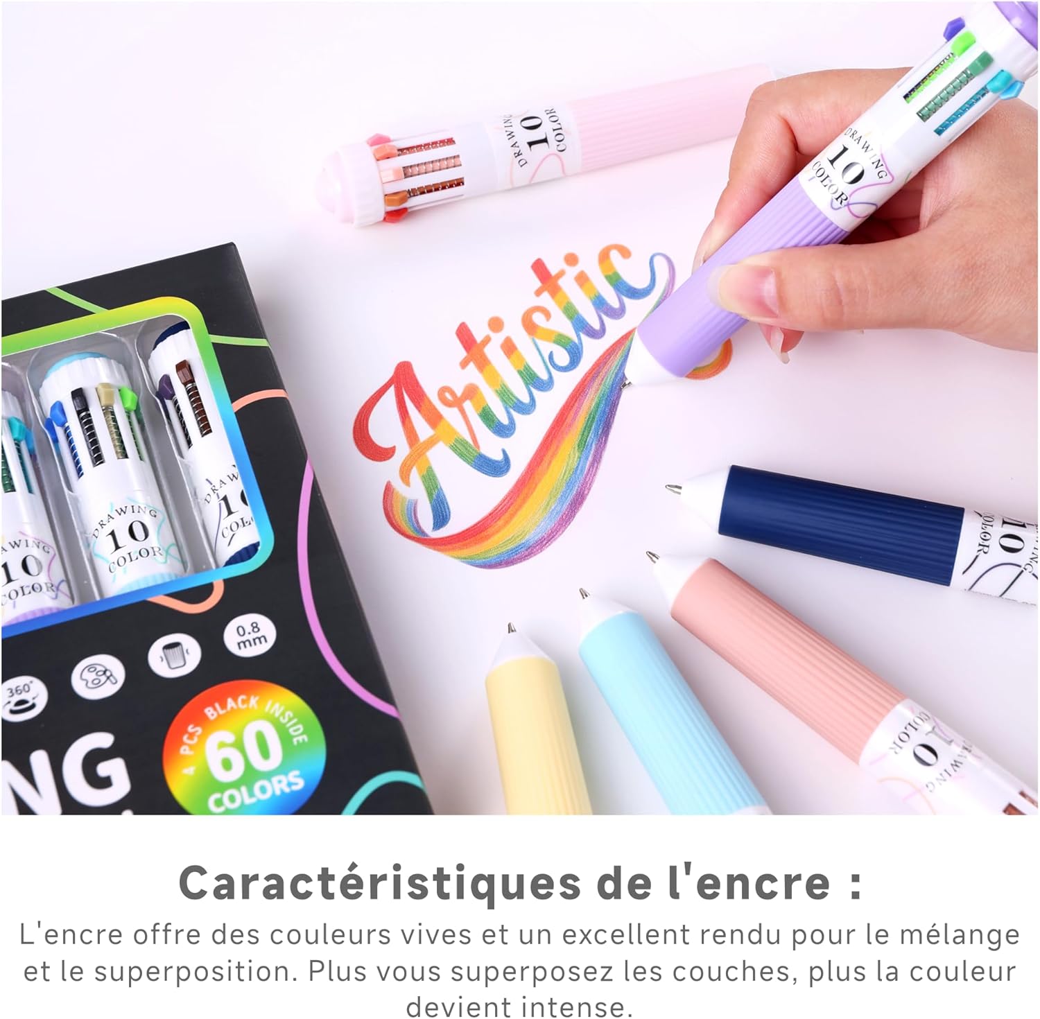 Thumbnail 4 de Languo 60 Colours Multicolour Pen Set (6 x 10-in-1), 0.8mm Retractable Ballpoint Pens for Writing and Drawing