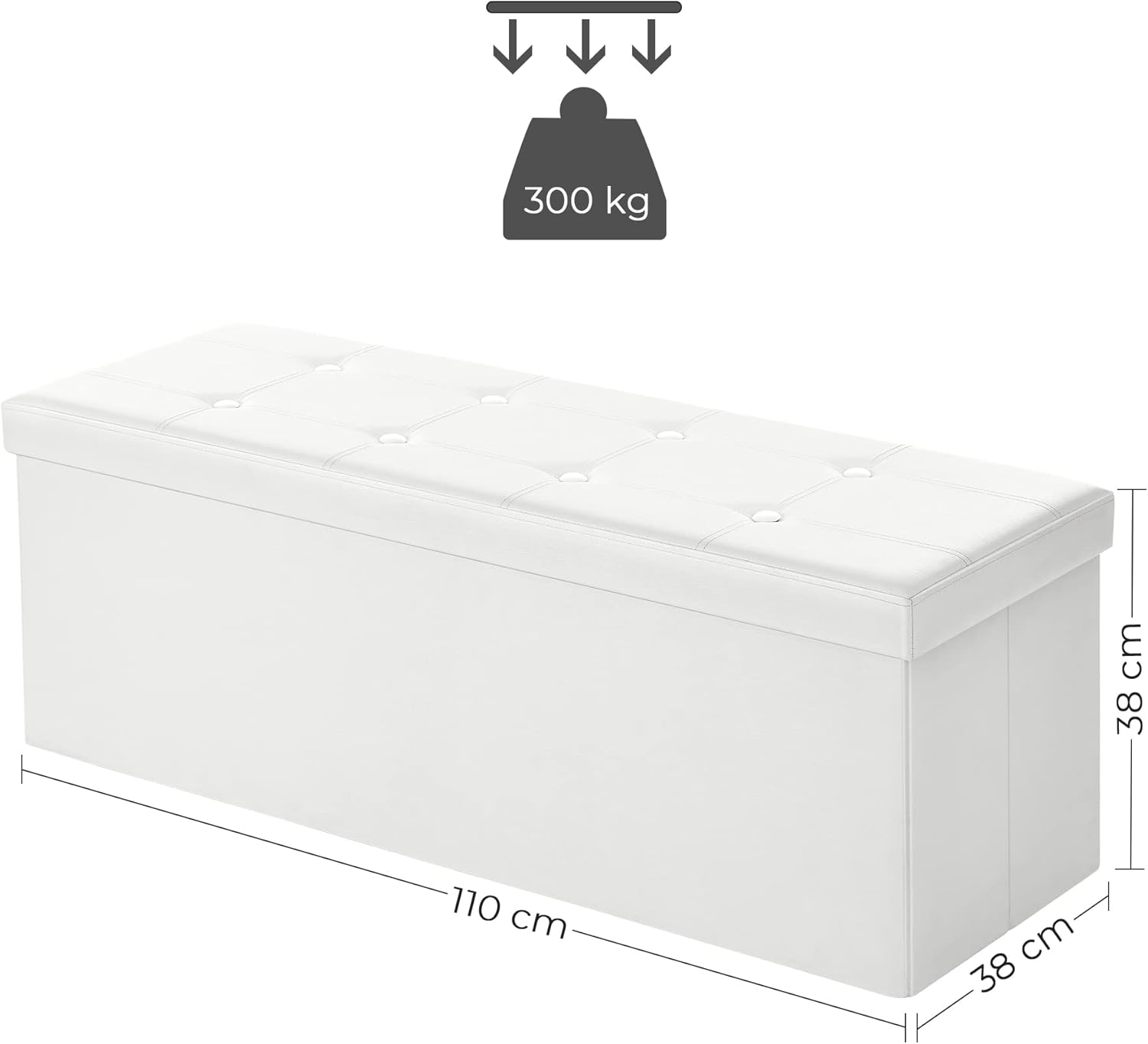 Detalle 1 de SONGMICS LSF702 Cassapanca contenitore 120 L, pouf imbottito bianco