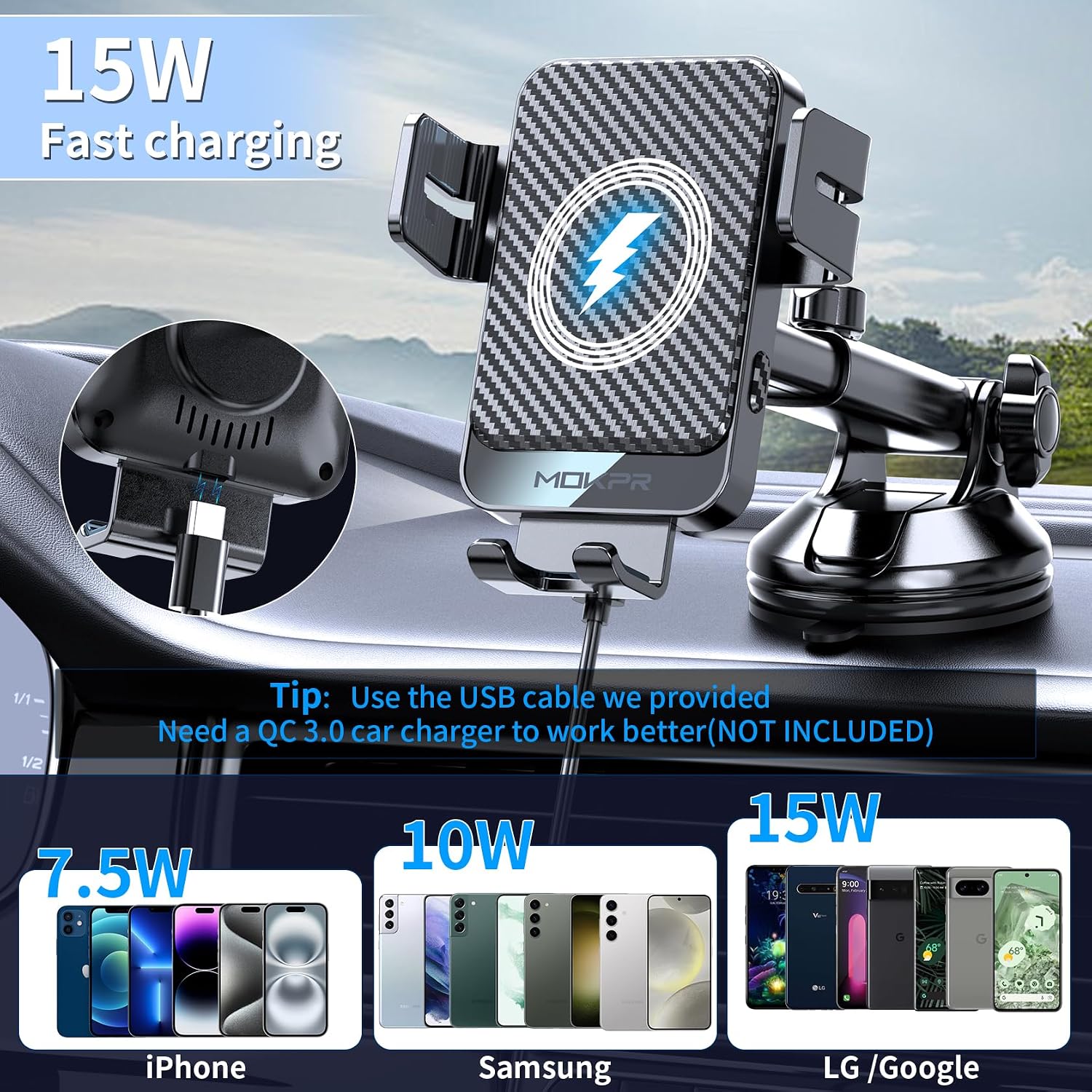 Thumbnail 1 de MOKPR Wireless Car Charger 15W car phone holder