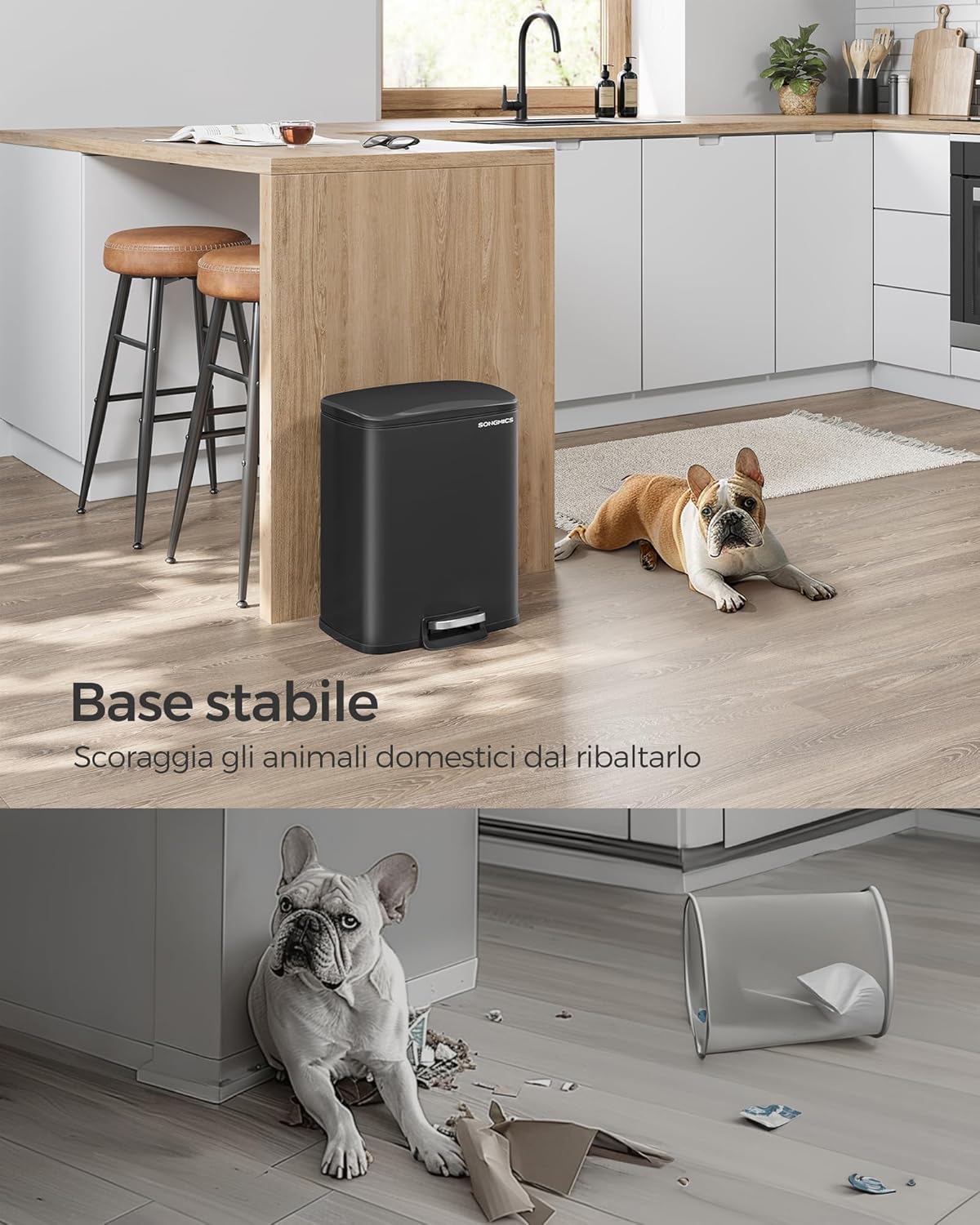 Detalle de SONGMICS LTB543B01 pattumiera da cucina da 20 L con coperchio a chiusura morbida
