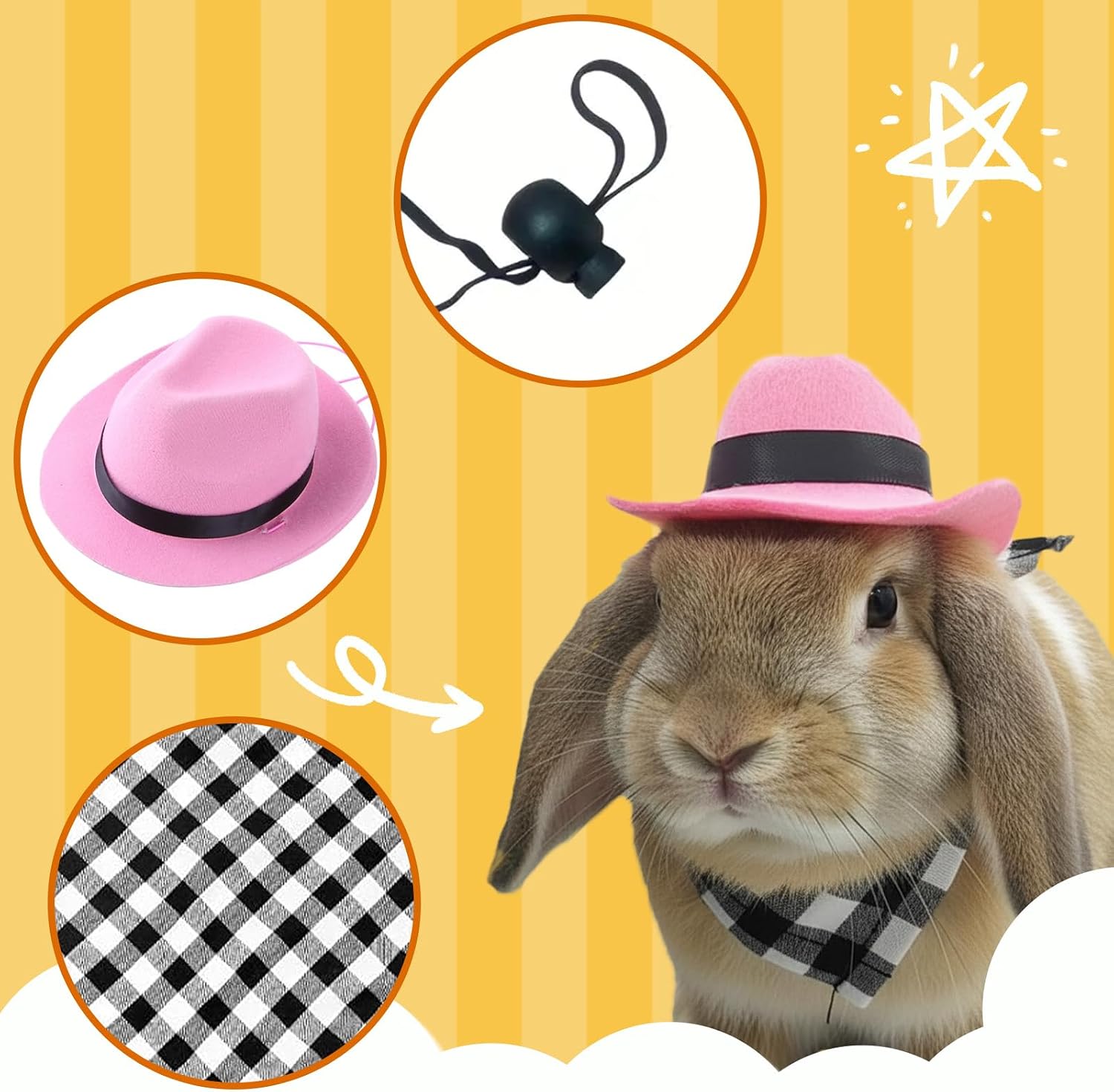 Thumbnail 2 de Cowboy Hat and Bandana Set for Small Pets (Pink) – Cute Costume for Rabbits, Guinea P pigs, Cats & Dogs