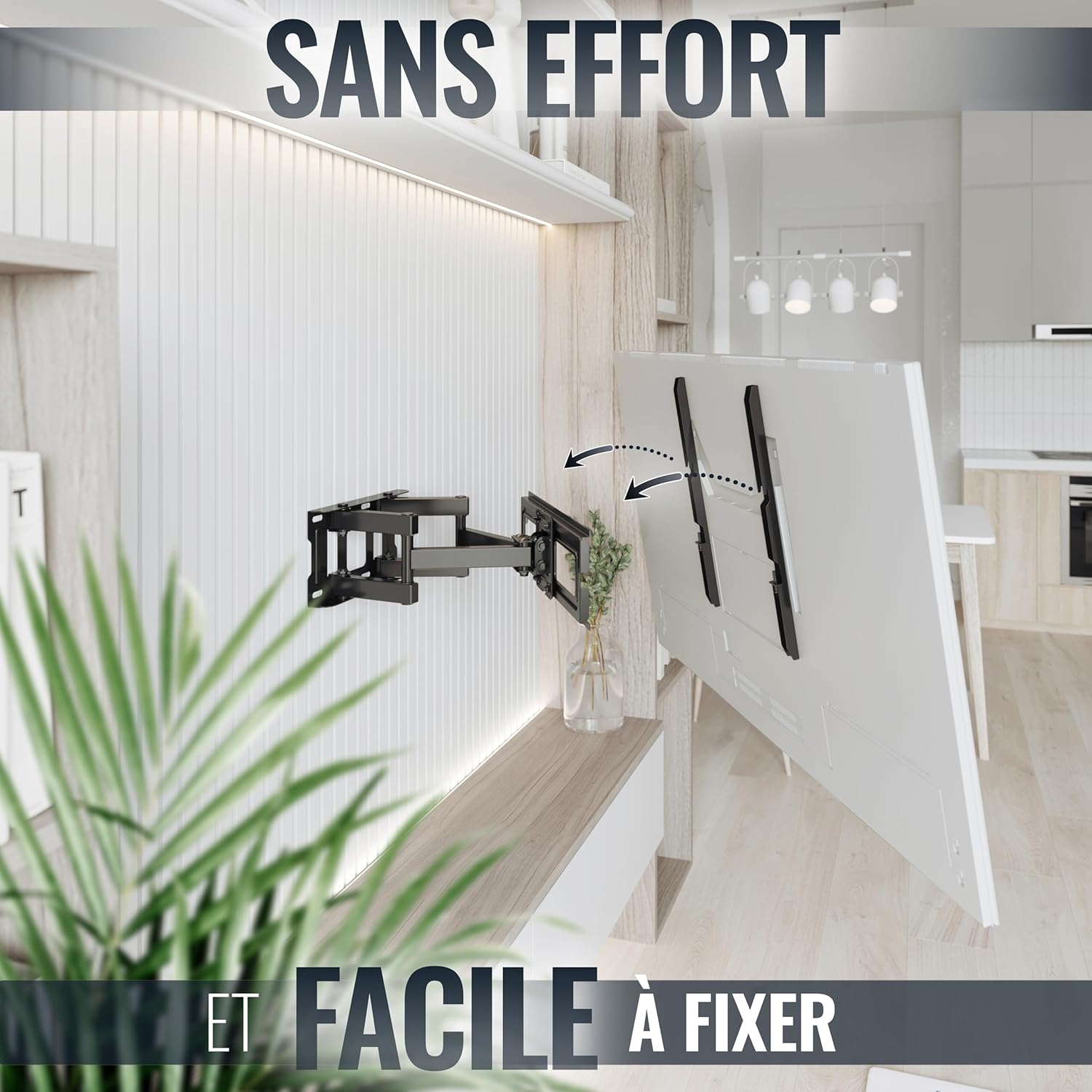 Thumbnail 1 de Support TV mural RICOO S5244 pour écrans 32 à 55 pouces (81–140 cm) orientable et inclinable, compatible VESA