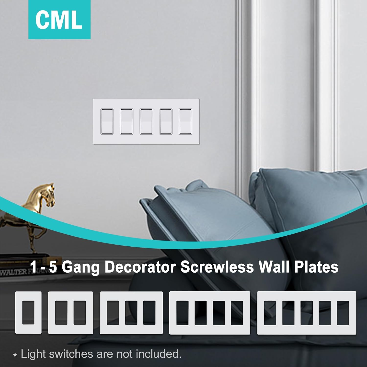 Thumbnail 6 de CML Hardware CSPS-G1-8 Screwless Decorator Wall Plates, Gloss White, 8-Pack