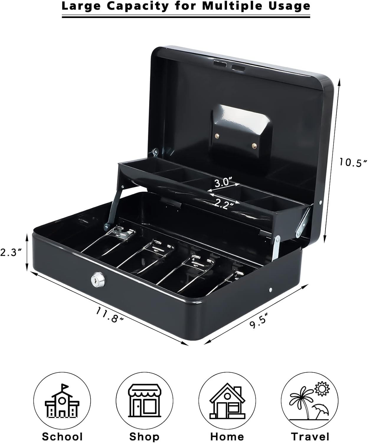 Detalle de xydled XYD-QX-CB-8001 Cash Box, Key Lock, 5-Compartment Tray