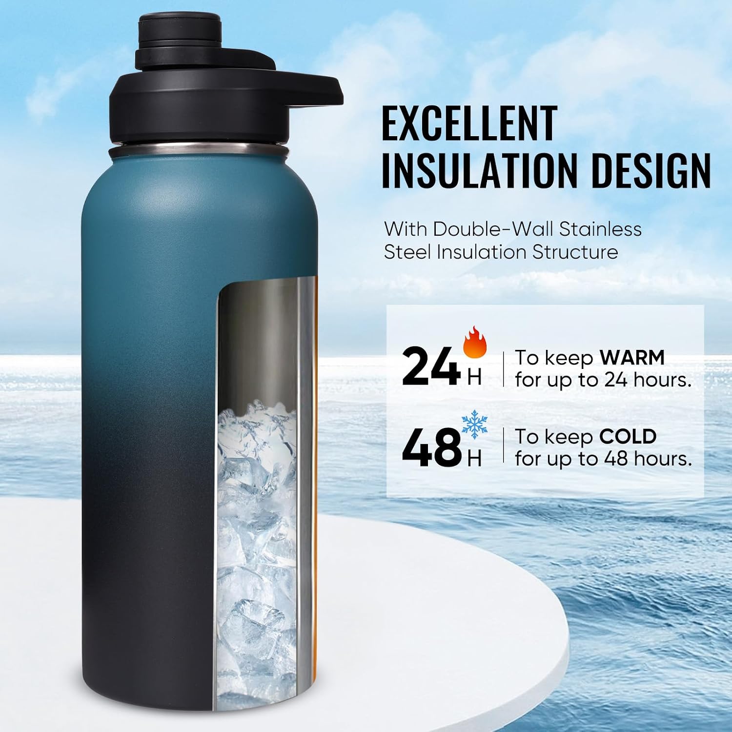 Thumbnail 1 de Fijinhom 32-Ounce Insulated Water Bottle with Handle, 304 Stainless Steel, Wide Mouth