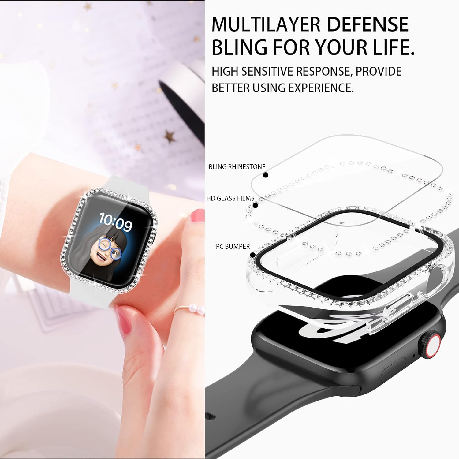 Thumbnail 1 de 4-Pack Bling Diamond Case for Apple Watch SE (40mm) / Series 6–4 (40mm) with Tempered Glass Screen Protector