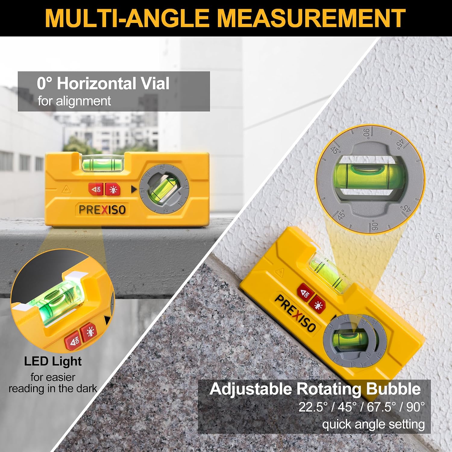 Thumbnail 1 de PREXISO 2-in-1 Laser Spirit Level: Mini Torpedo Level with LED Light, Magnetic Pocket Leveler and 10 m Laser for Precise Hanging
