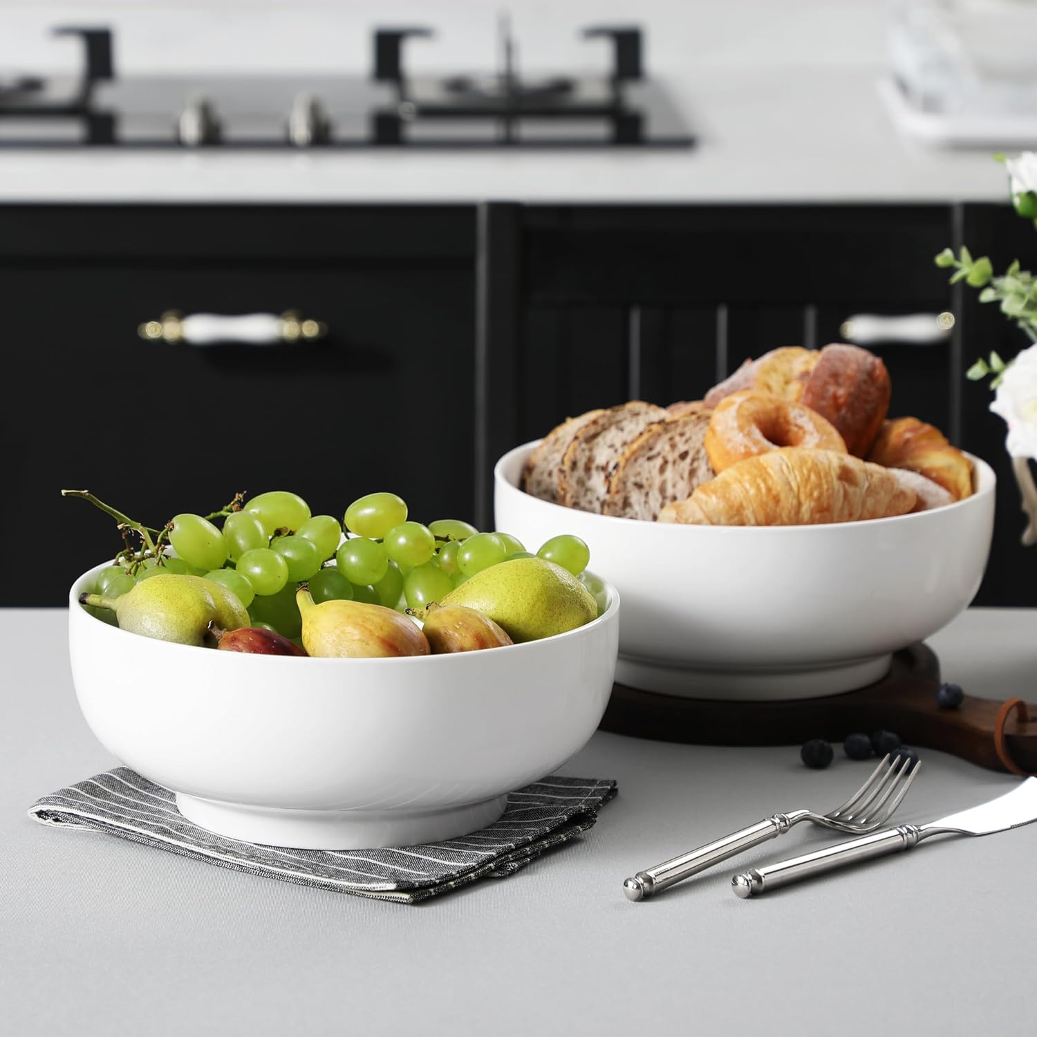 Thumbnail 6 de MALACASA Regular Extra Large Porcelain Serving Bowls (114 oz) Set of 2, 10" White