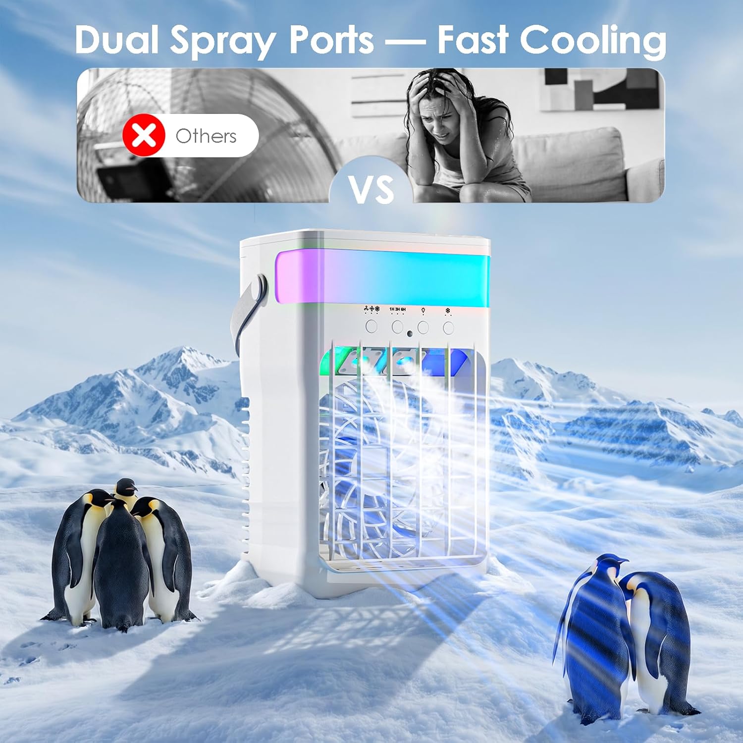 Thumbnail 1 de Portable Air Conditioner with 1600ml Tank, 2 Mist Ports, 3 Speeds, 3 Timers, and 10 Lights