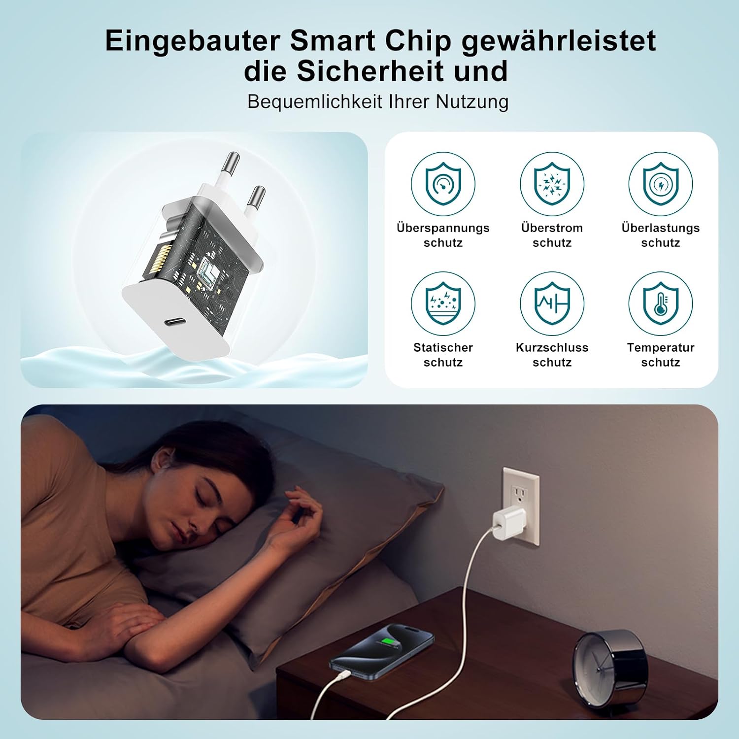 Detalle de DGVERS 20W USB‑C Ladegerät & 2m USB‑C Kabel – Schnelles Laden für iPhone 17/16/15 und iPad, MFi-zertifiziert