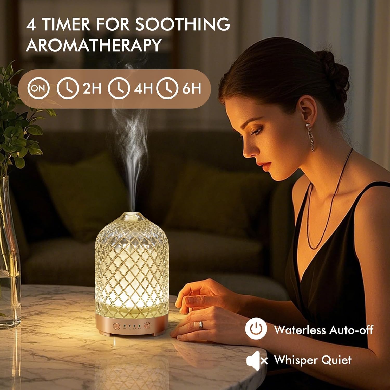 Detalle de Essential Oil Diffuser Glass Electric Aromatherapy Diffuser 200ml with Auto Shut-Off and 7 LED Lights