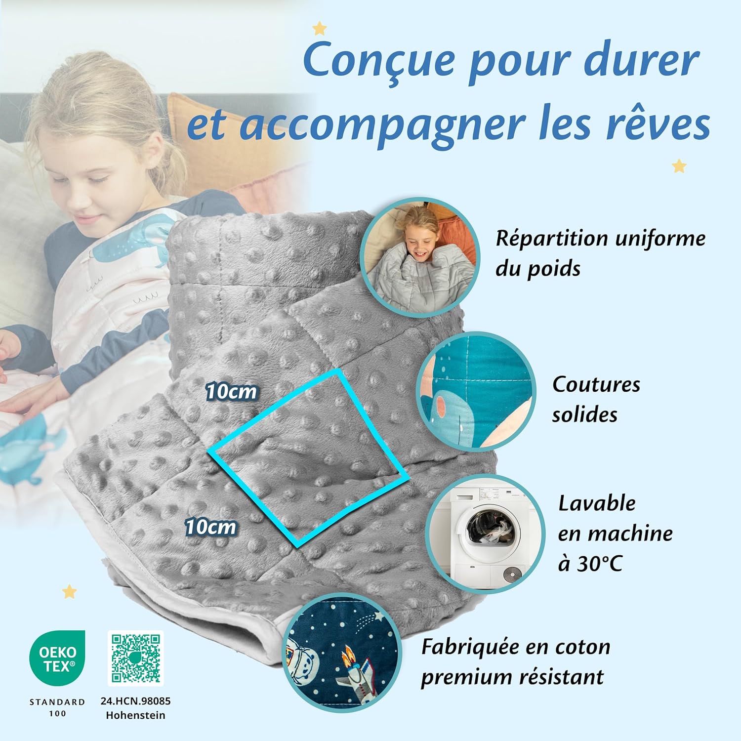 Thumbnail 5 de Ella Couverture lestée enfant 2,4 kg 90 x 120 cm – relaxante & calmante avec perles de verre hypoallergéniques
