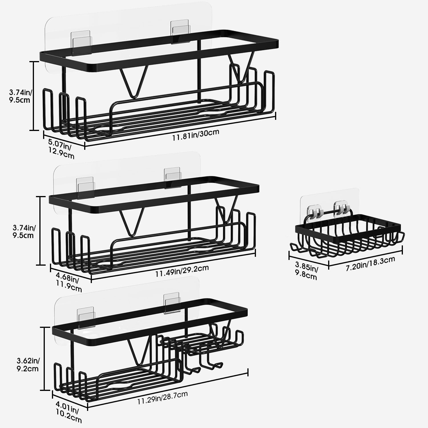 Thumbnail 6 de KEGII Shower Caddy with Soap Holder – Stick-on, Black Stainless Steel Bath Organizer (4 Pieces)