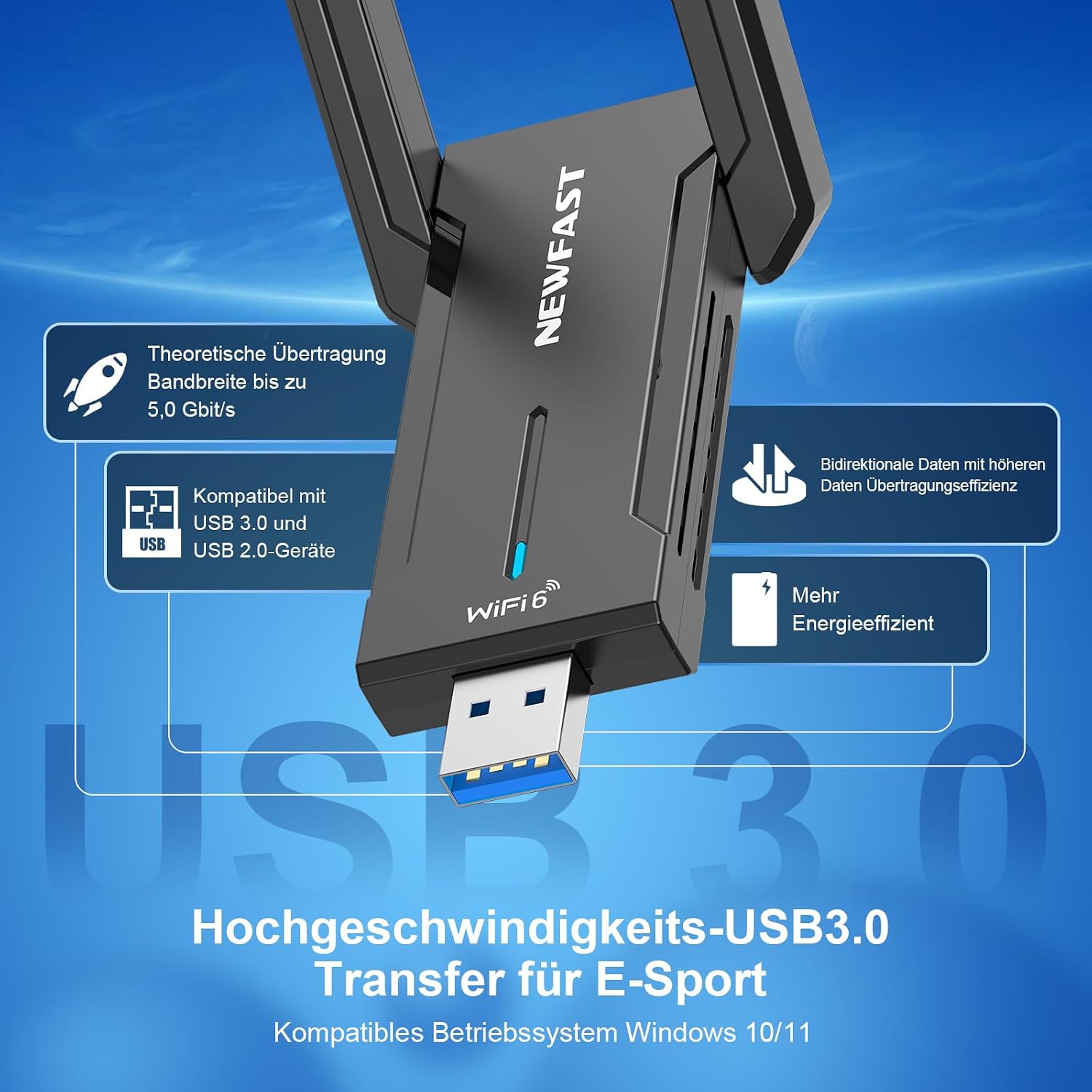 Detalle 2 de NEWFAST WLAN Stick mit 5400 Mbps Tri-Band