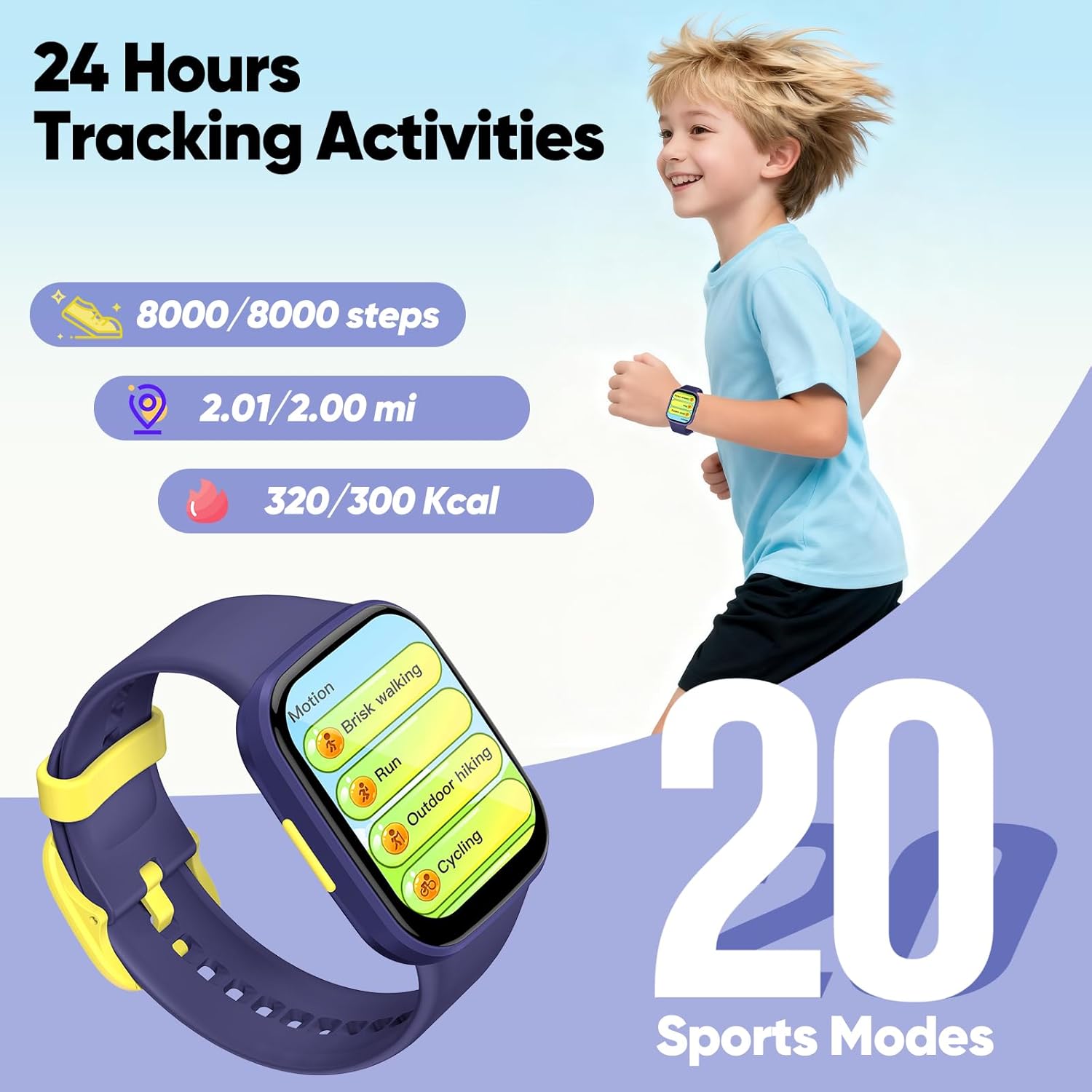Thumbnail 3 de HTTWCOD Kids Smart Watch for Boys & Girls (Blue) – HD touchscreen fitness tracker with heart rate, sleep monitoring & IP68 waterproof