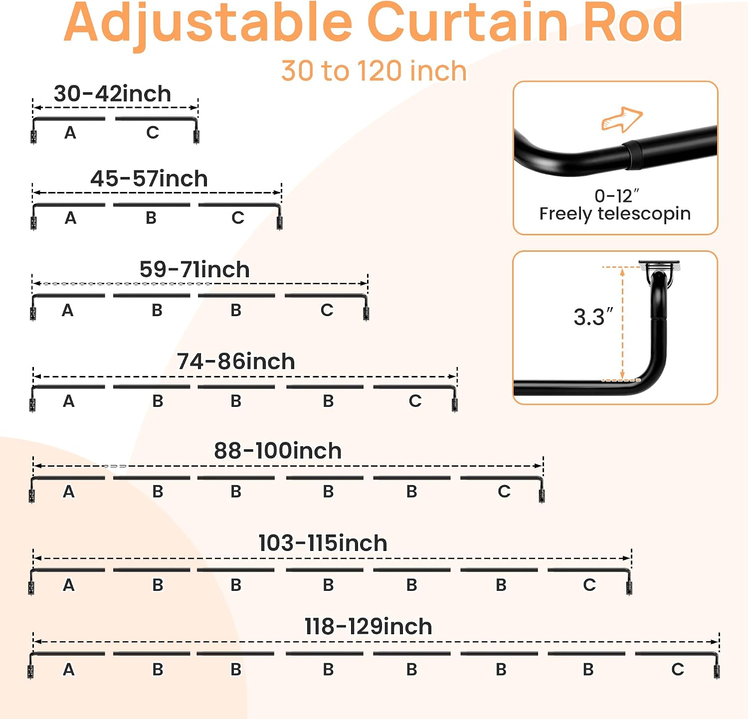 Detalle 2 de upsimples Blackout Curtain Rod, Matte Black