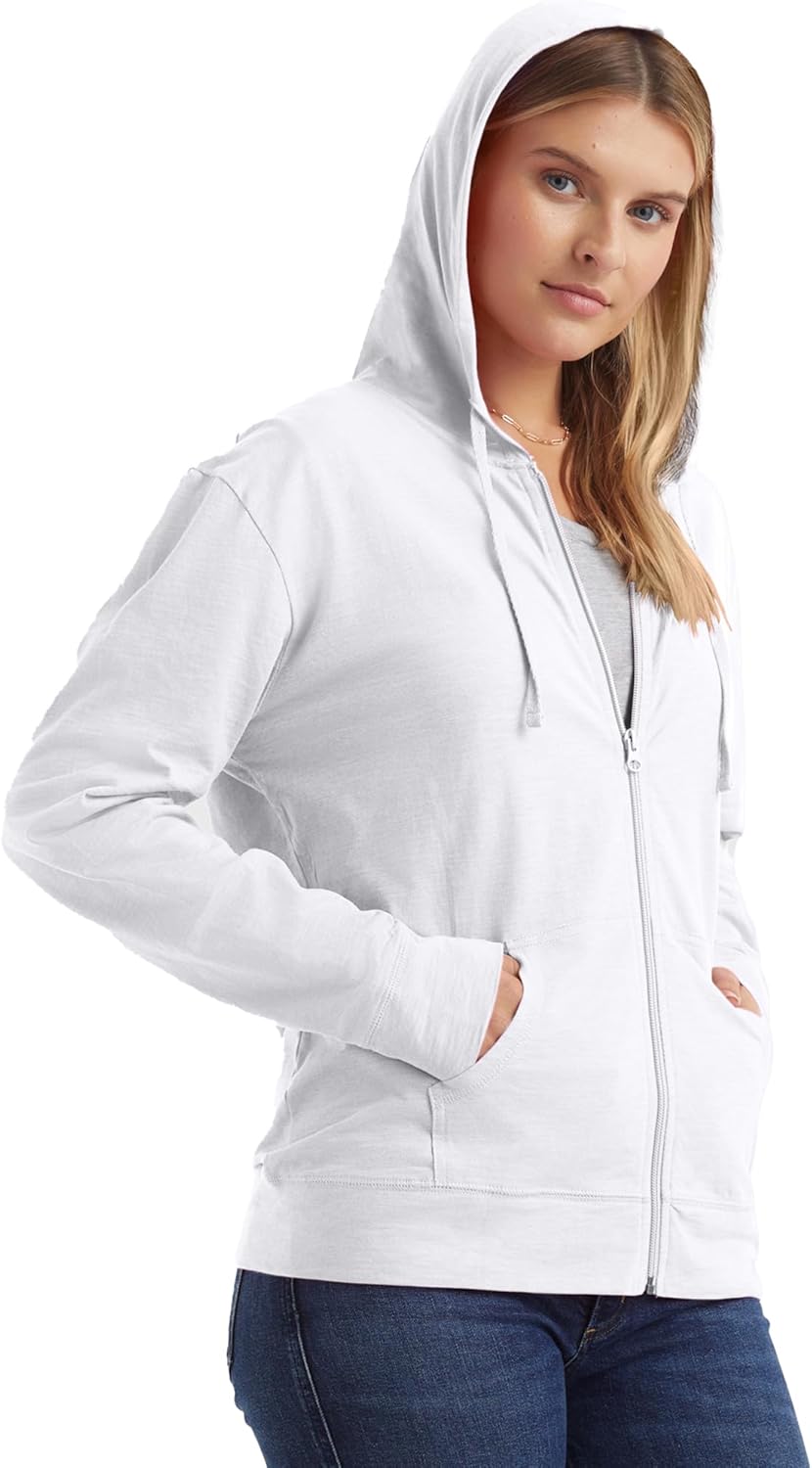 Detalle de Hanes Womens Slub Knit Full-Zip Hoodie: Textured Cotton Zip-Up for Everyday Comfort