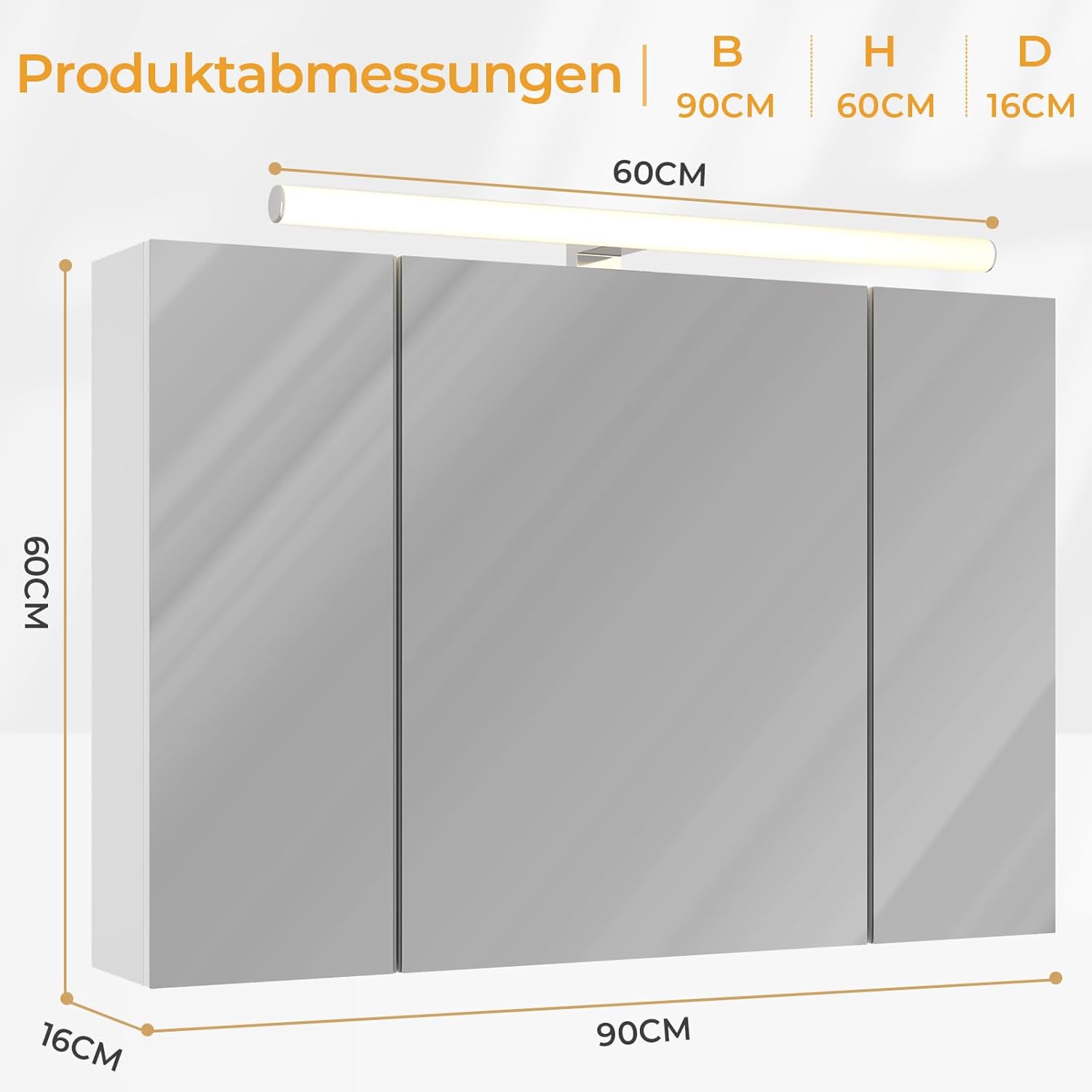 Detalle 2 de DICTAC Spiegelschrank Bad mit Beleuchtung 90x16x60 cm