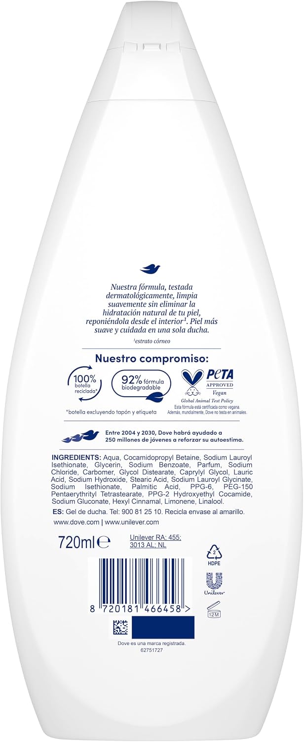 Detalle 2 de Dove fuktgivande duschgel, 720 ml – mild rengöring med Fresh-doft