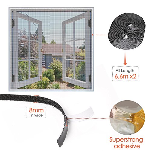 Detalle de MYCARBON 2 Pcs Mosquitera para Ventana Autoadhesiva 150x180 cm Negra – Protección eficaz contra insectos sin perforar