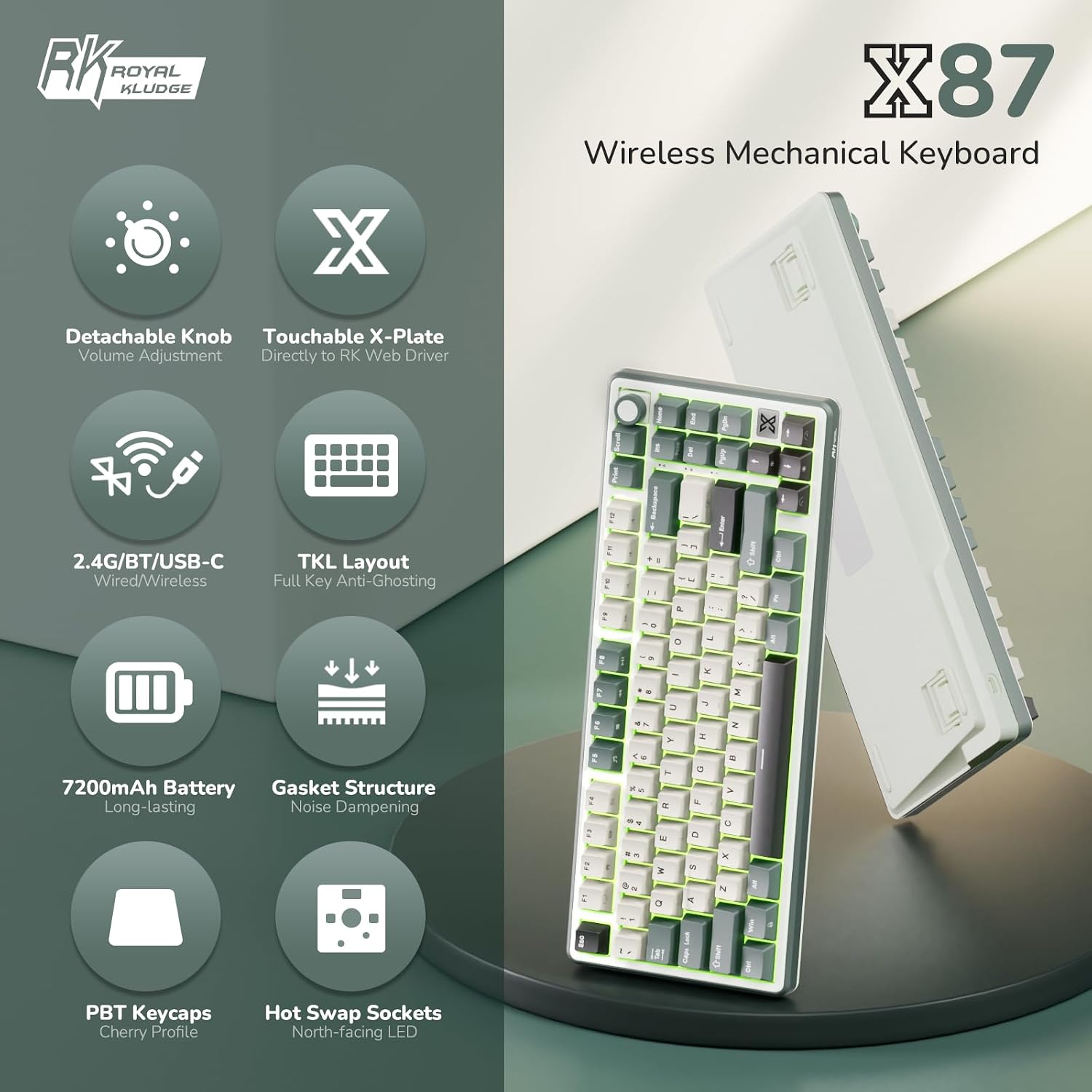 Thumbnail 1 de RK ROYAL KLUDGE X87 Gasket Mechanical Keyboard — 75% Wireless, X-Plate Touch, and Volume Knob
