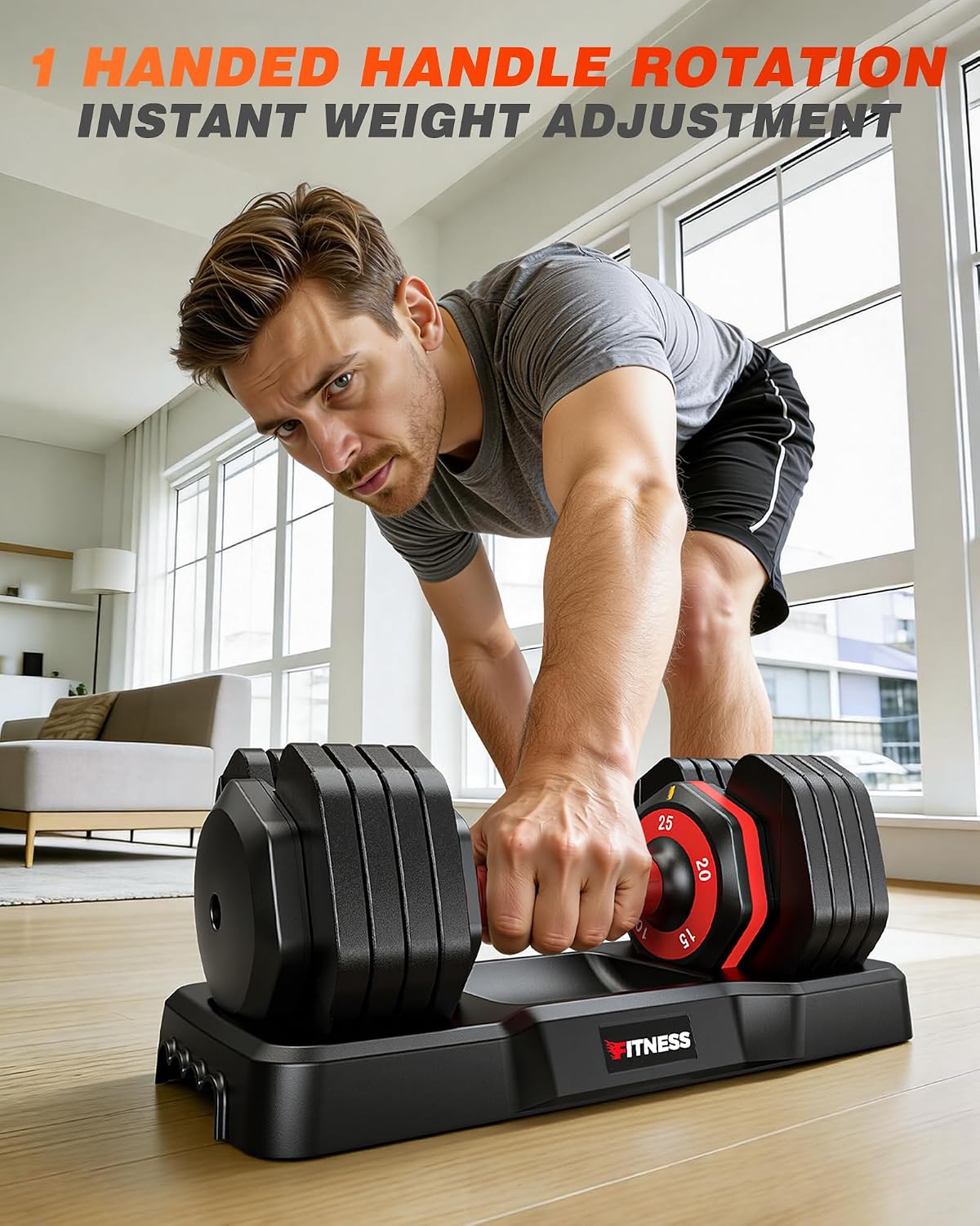 Detalle 2 de Rendpas SP0355 Adjustable Dumbbell Set, 5–25 lb, Quick-Adjust Dial